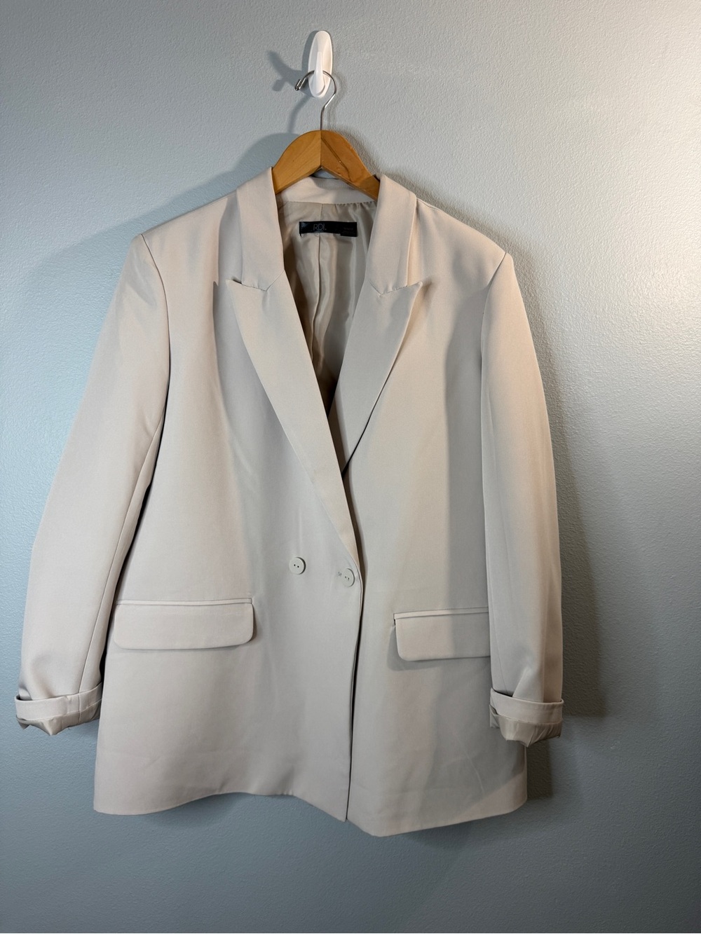 RDI Oversized Boxy Double Breasted Blazer Light Grey Peak Lapel Size M